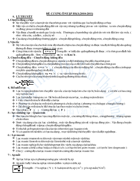 Đề cương ôn tập học kì I môn vật lí 8 (2010-2011)